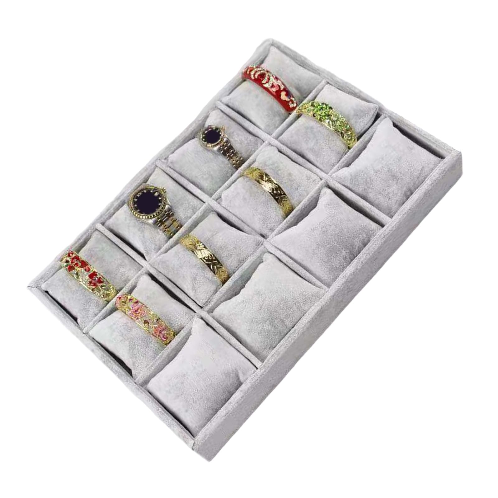 Buxuaaaa Ice Flower Velvet Stackable Flannel Watch Tray With 12 Section Storage And User Friendly Lightweight Design For Jewelry Display Flannel Jewelry Storage Tray