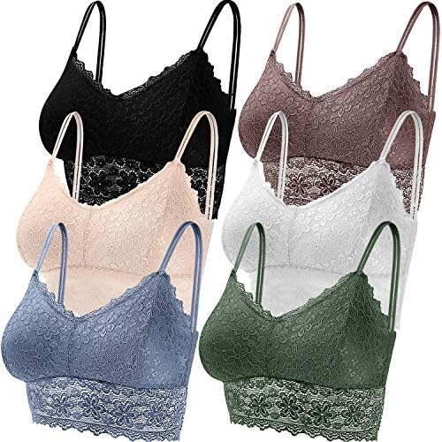 Duufin 6 Pieces Lace Bra Padded Bralette Bandeau Bra Straps Tube Bra with Removable Pads for Women Girls