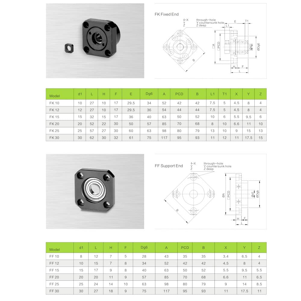 Support d'extrémité de vis à billes 1 pcs,Angular Contact C5,FK10 FF10