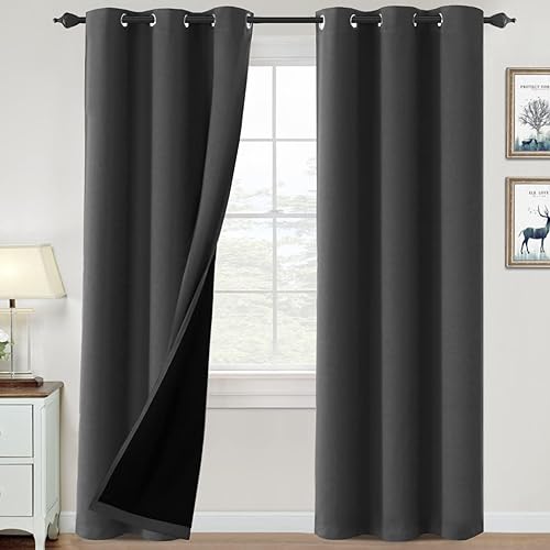 H.VERSAILTEX - Cortinas con 100% de opacidad para dormitorios, salas de estar, con aislamiento completo de luz y calor, con forro negro, set de 2
