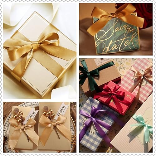 Miniatura 5 de Cinta dorada para envolver regalos, cinta de satén de 1 pulgada x 25 yardas para manualidades, fabricación de lazos para el cabello, coronas, ramos