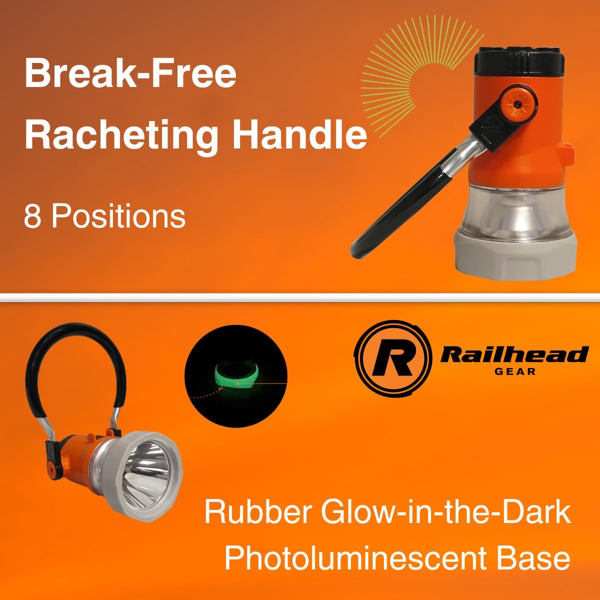 Railhead Railroad Orange Trainman Lantern , Outdoor LED Battery Operated Light for Signaling and Hanging Lamp on Arm , Water-Resistant with Magnets RH-TL2024
