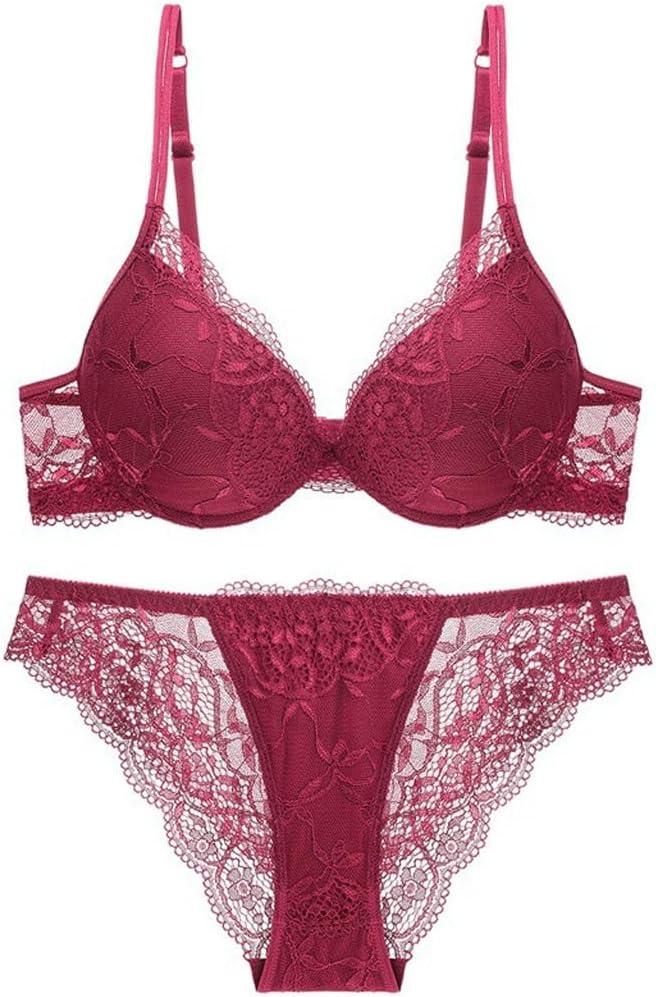 Deep V Lingerie Push-up Bra Traditional Lace Set Women's