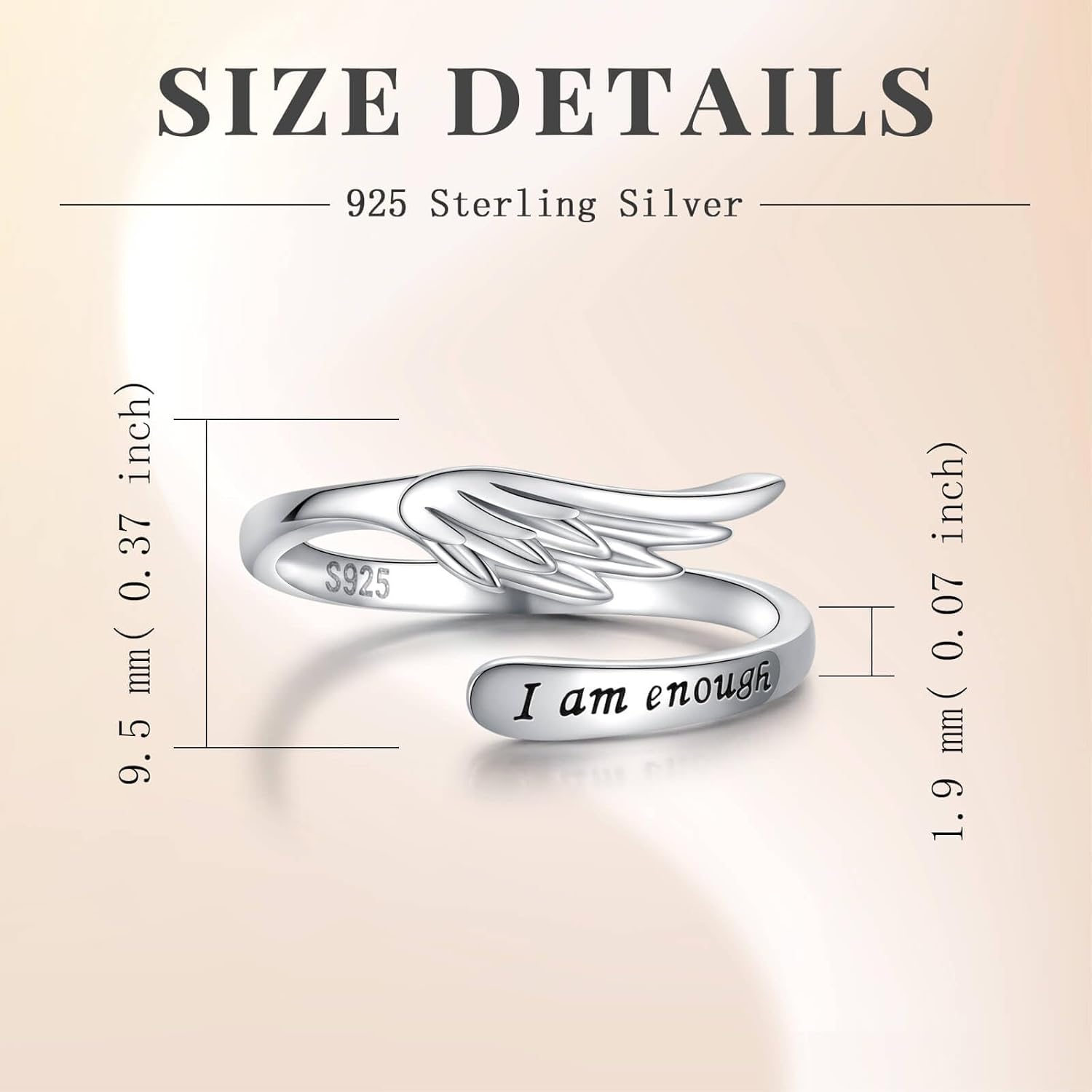 I Am Enough Ring for Women 925 Sterling Silver-Adjustable Inspirational Ring with Angel Wing-Jewelry Personality Encouragement Gifts for Her - Image 7
