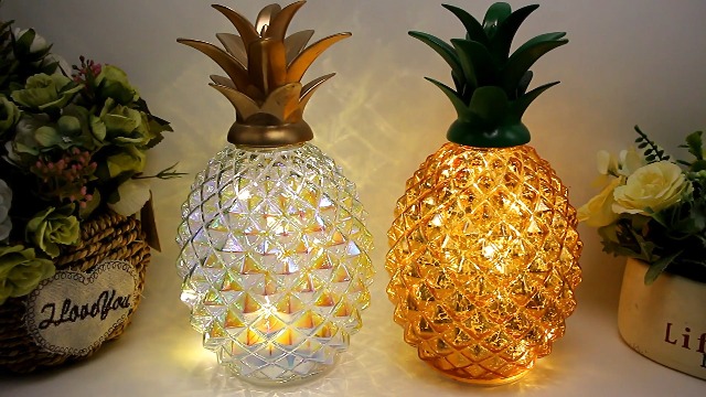 Mercury Glass Pineapple Lamp with Timer, Pineapple Fairy Lights