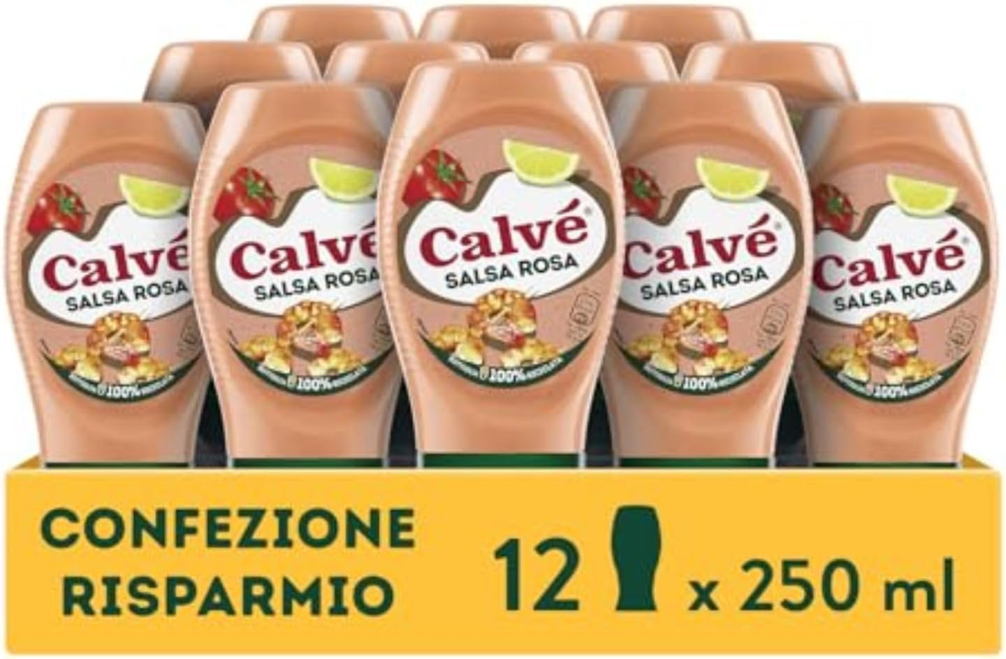 Calvé Salsa Rosa, 12 Pezzi da 250 ml, Salsa con Pomodorini Freschi Italiani, Ideale per Party e Buffet, Senza Coloranti e Conservanti, Senza Glutine, Vegetariano, Bottiglia 100% Riciclata 12 x 250 ml Salsa Rosa - Immagine 1