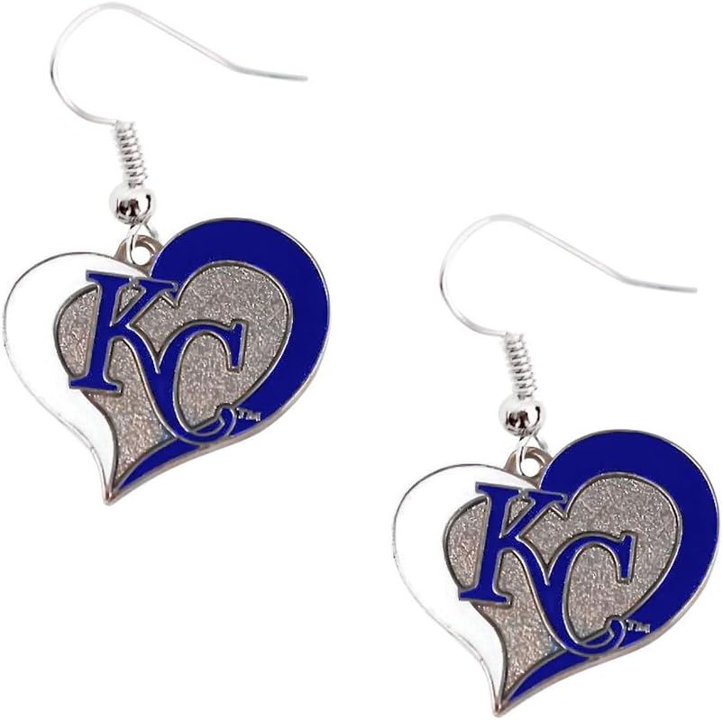 Aminco Kansas City Royals KC MLB Swirl Heart Dangle Logo Earring Set
