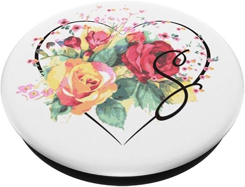 Miniatura 2 de Letter S Initial Romantic Design Floral Roses Blossoms PopSockets Swappable PopGrip