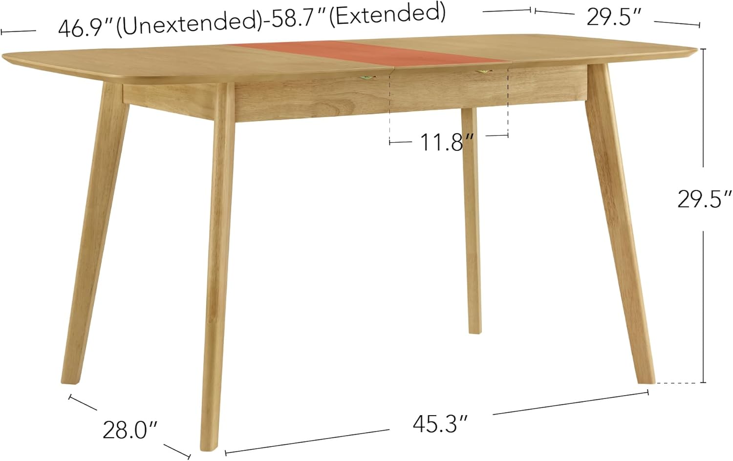 CHITA 47"-59" Extendable Dining Room Table for 4, Modern Wood Dining Table for Small Spaces, Kitchen, Space Saving Hidden Leaves, Solid Rubberwood Frame, Oak Venner Oak 4 Seater