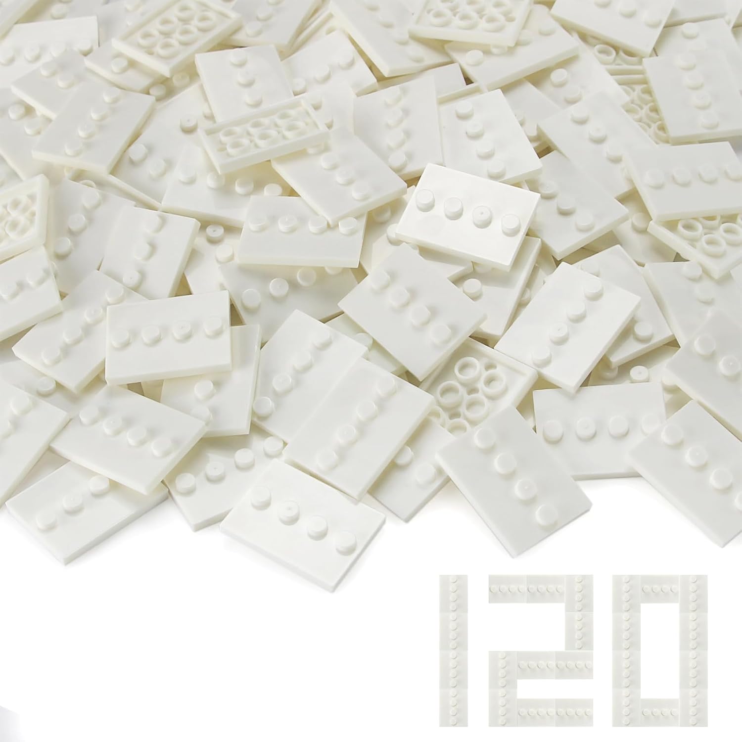 60pcs Plates Parts Tile Modified 3x4 with 4 Studs in Center Black Compatible with Figure Display Base Collector Series Pack Set 88646