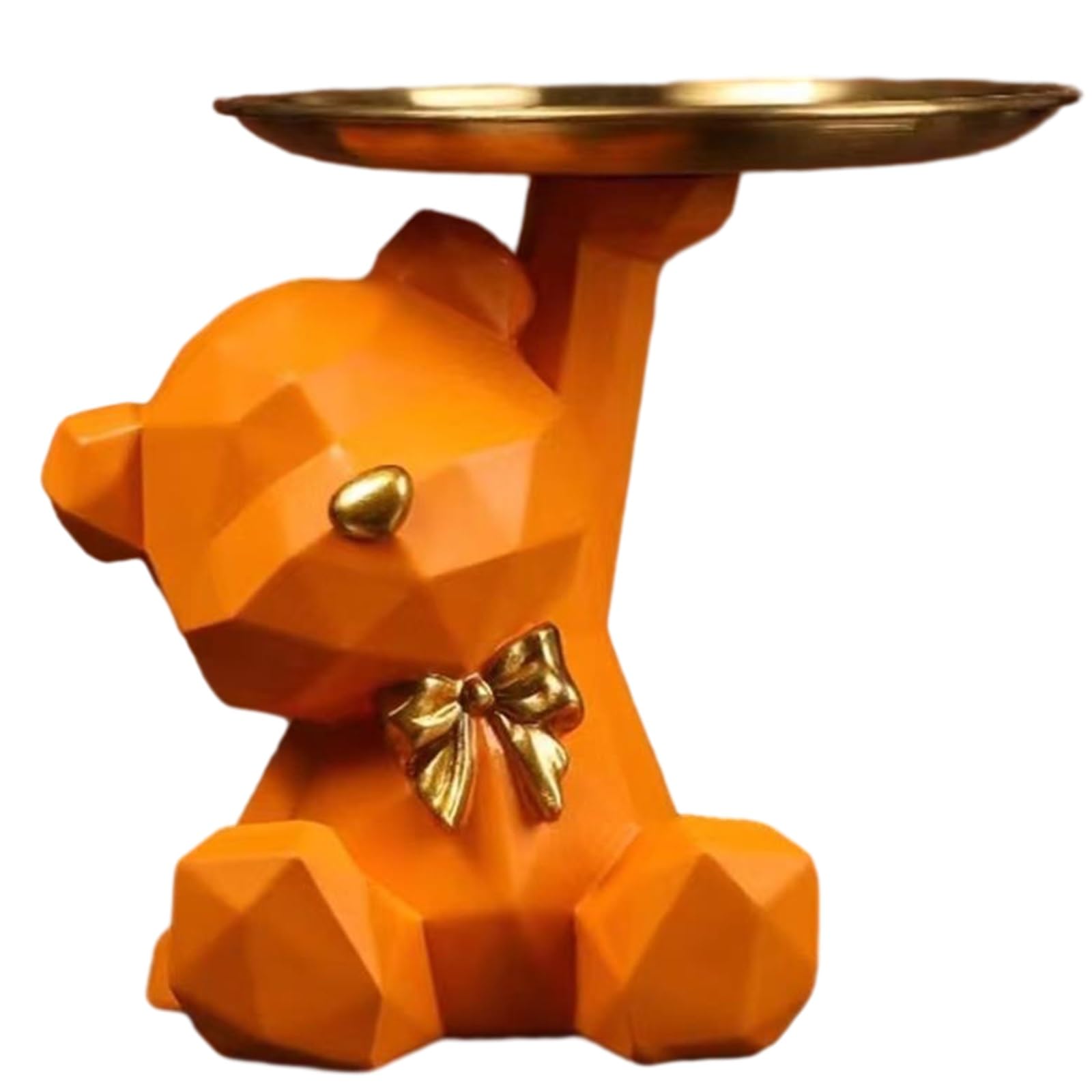 YIQIYOU Key Storage Small Tray Resin Polar Bear Sculpture with Metal Tray Animal Figurine Ornament Standing Statue Candy Jewelry Organizer for Table,Desk Holder Decor (Color : Orange)