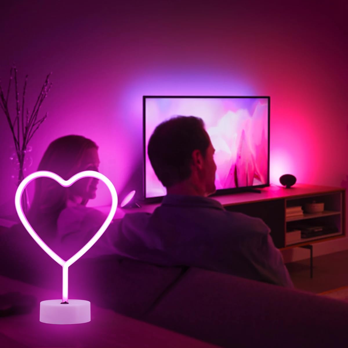 Pink Heart Neon Lights,Heart Neon Sign,LED Heart Lights,USB or 3-AA Battery Powered Lamp,Table and Wall Decoration Light for Wedding Anniversary Valentines Day Birthday Party Home Décor