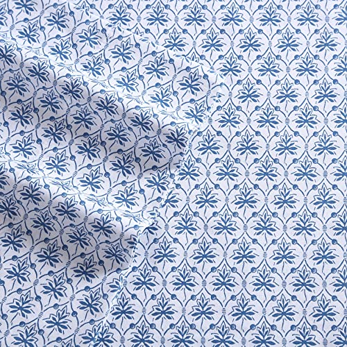 Image of Laura Ashley - Queen Sheet Set, Buttery-Soft Bed Sheets with a Naturally Silky Smooth Cotton Sateen Lightweight Feel - Matching Pillowcases & Fitted Sheet (Rosemarie Blue)