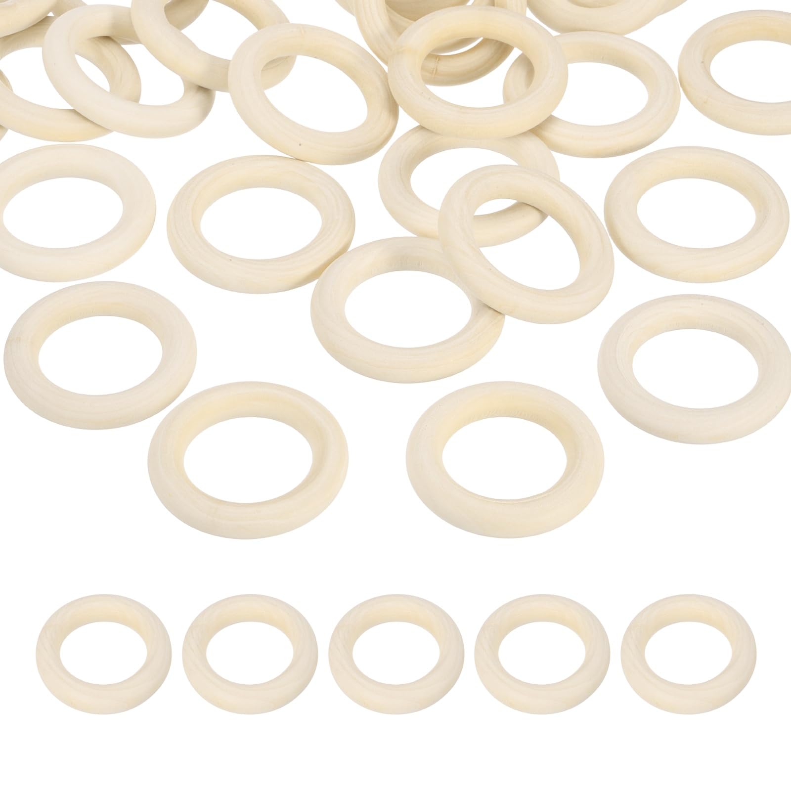 PATIKIL 55mm Natural Wooden Rings, 30 Pack Wood Ring Round Linking Rings Wood Loop Circle for Craft Pendant DIY Jewelry Making Macrame, Natural Color