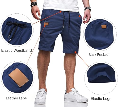 Miniatura 3 de JMIERR - Pantalones cortos informales para hombre, pantalones cortos de golf, pantalones chinos con cordón, de tela de sarga elástica, para verano y