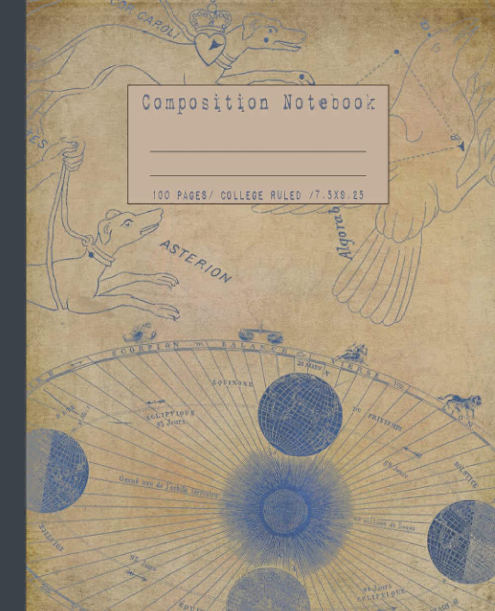 Astronomy composition notebook: Vintage astronomy zodiac college ruled notebook. Patent blueprint diagram design. Astronomy, zodiac & stars lover gifts