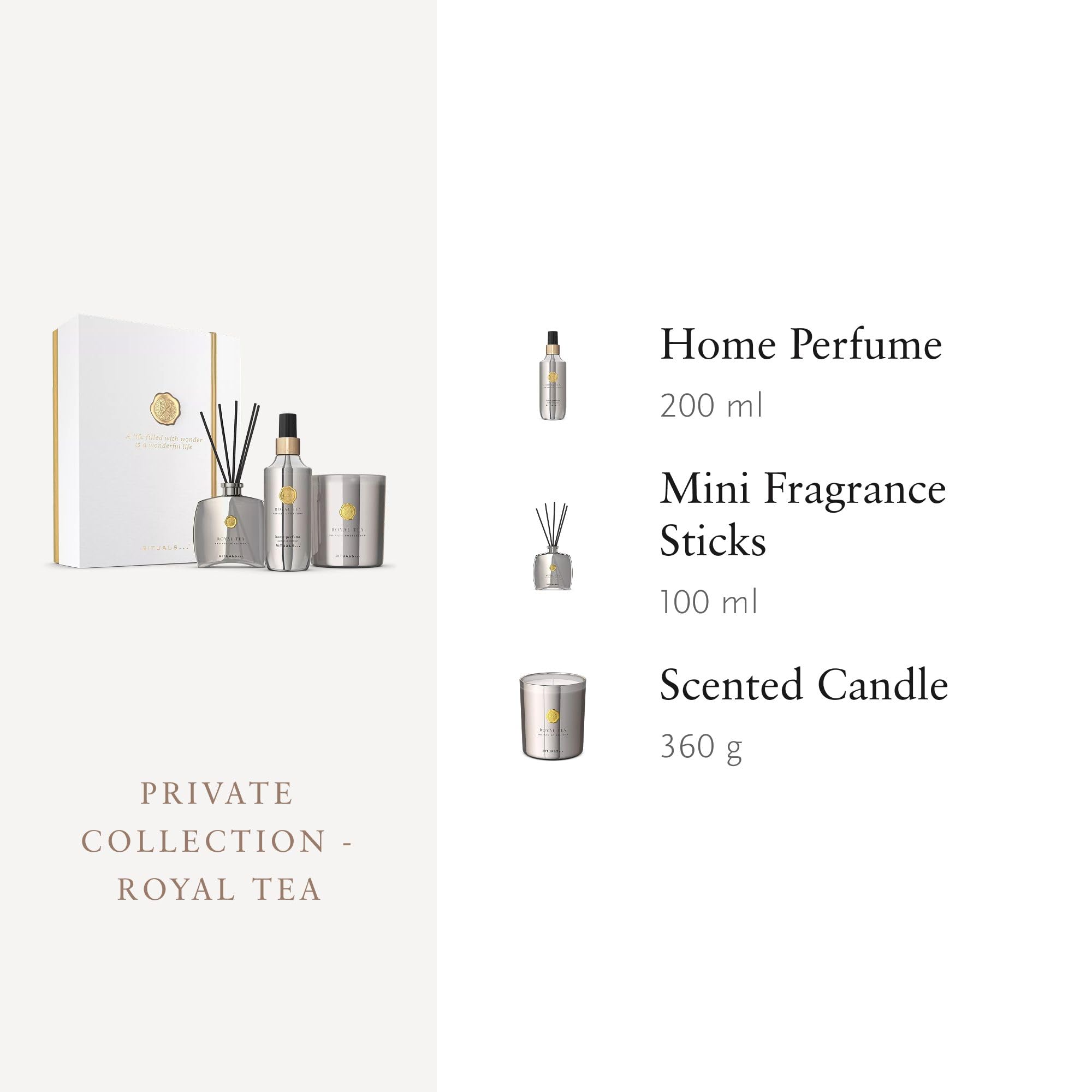 RITUALS Set de regalo Royal Tea Large – productos de lujo para el hogar de la Private Collection – Caja de regalo de aromaterapia con perfume para el hogar, una vela perfumada y varillas aromática