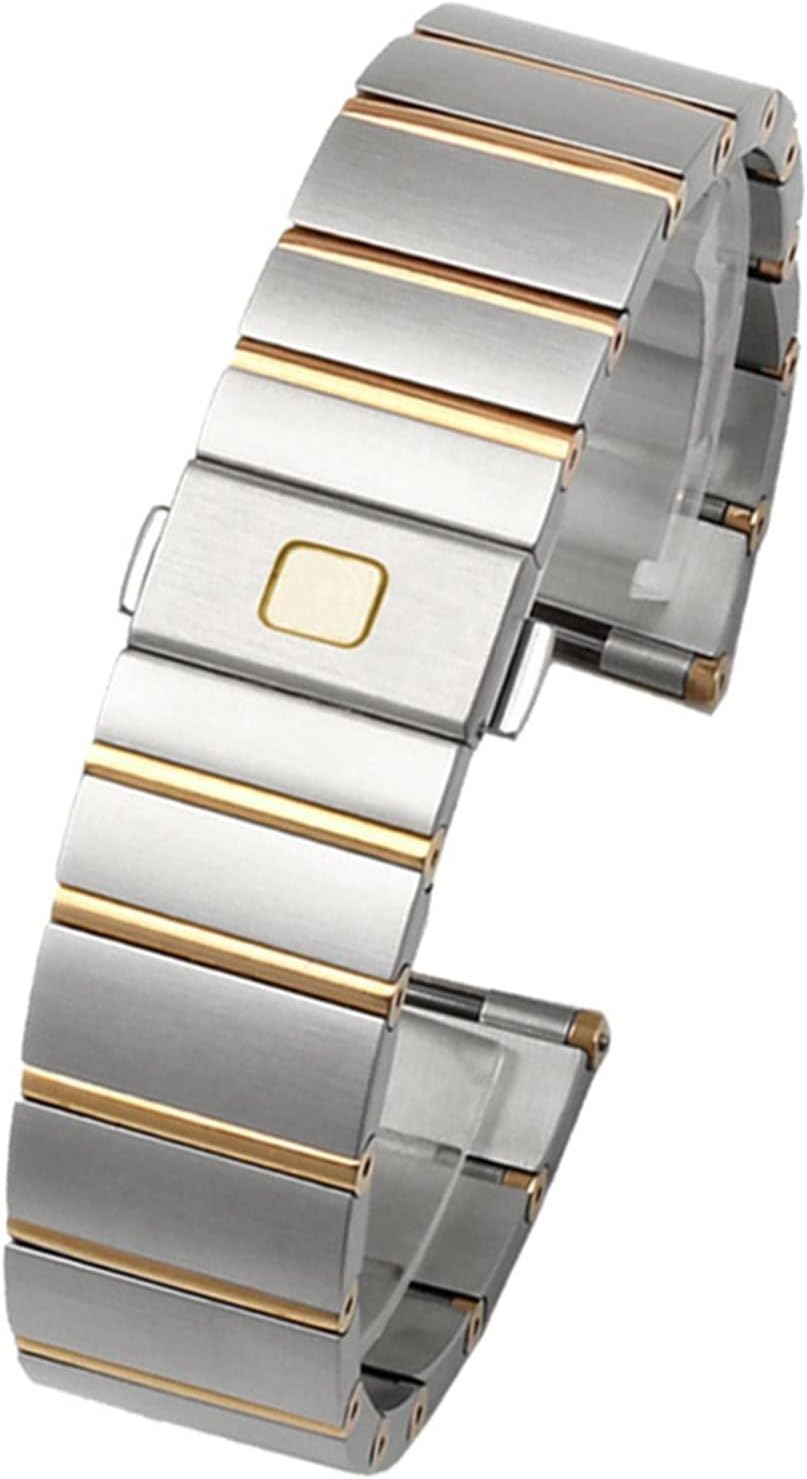 SKM for Omega Double Eagle Constellation Steel Watch Band Stainless Steel Men and Women Watch Chain 17 23 25mm Watch Strap (Color : Silver-Gold, Size : 25mm)
