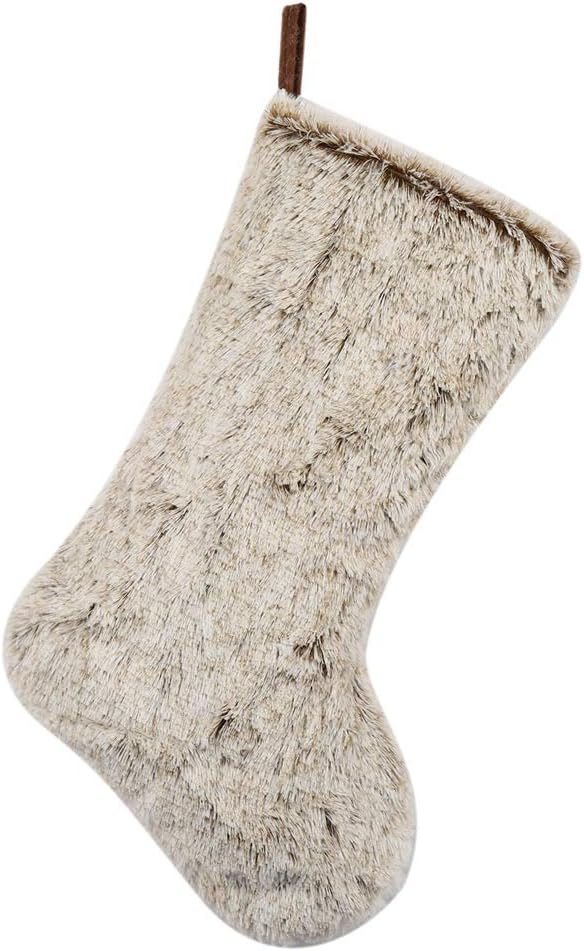 21" Plush Faux Fur Christmas Stocking, Grey and Brown Color, Large Size Personalized Stocking Decorations for Family Holiday Xmas Party and Seasonal Decorations