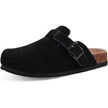KIDMI Unisex Vegan Suede Clogs Leather Mules Womens Mens Cork Footbed Potato Shoes with Arch Support, Vegan Suede Black, Size 37