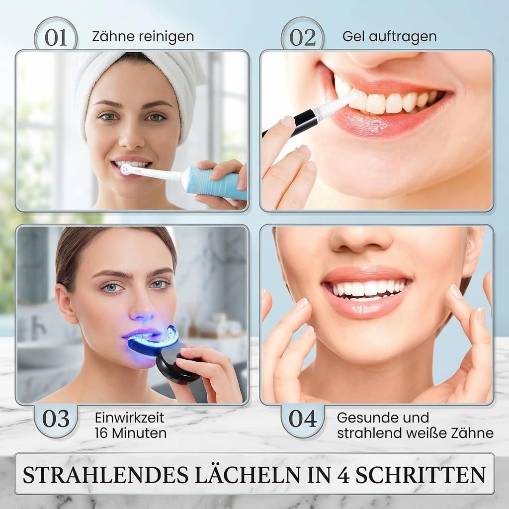 Wellawhite Teeth Whitening Kit—LED Zahnbleaching Set Zuhause Professionelle Zahnaufhellung Ohne Schmerzen Whitening Gegen Kaffee Flecken (Schwarz)