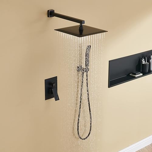 Miniatura 4 de Sistema de ducha de lluvia de 12 pulgadas, juego combinado de ducha de bronce aceitado, grifos de baño con cabezal de ducha de lluvia y ducha de mano