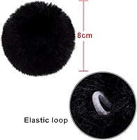 Vista 2 de BQTQ 26 piezas pompones de piel sintética de conejo pelotas pom pom negras pompones esponjosos con lazo elástico manualidades para sombreros