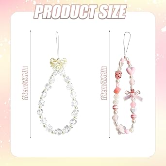 2Pcs Cute Phone Charm Wrist Strap, Pearl Bow Crystal Flower Phones Charms, Pink Stylish Phone Chain, Anti-Lost Lanyard Handmade Phones Bracelet Strap, Adorable Charms for Women Girls