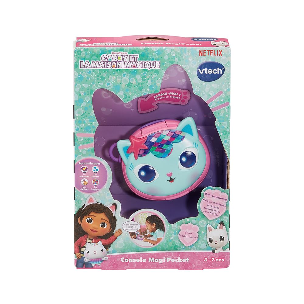 VTech - Gabby e La Casa Magica, Console Magi'Pocket, Mini Console di Gioco Portatile con Schermo Animato, 10 Quadranti, 4 Giochi, Regalo Bambino da 3 Anni a 7 Anni - Contenuto in Italiano
