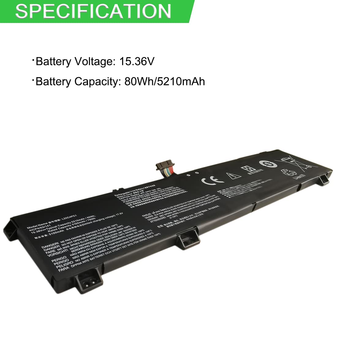 Batteria XITAIAN 15.36V 80Wh Per Lenovo Legion 5 Pro/7 – Ricambio L20D4PC1 L20C4PC1 – 5210mAh Li-Ion - 6