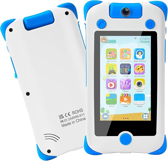 GKTZ Kids Mobile Phone with Flip Camera Gifts for Boys Ages 3-12, Childrens Phone Support Cell SIM, Toddler Learning Toy, Music&Video Player, WiFi Messaging, AR Games, Alarm Clock,etc-Blue