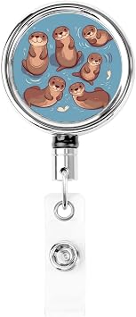 Metal Badge Reels Retractable Keychain with Belt Clip Badge Holder Animal Cute Brown Otters Heavy Duty Batch Holder Name ID Badge Clips for Office Worker Doctor Nurse ID Badge Reel
