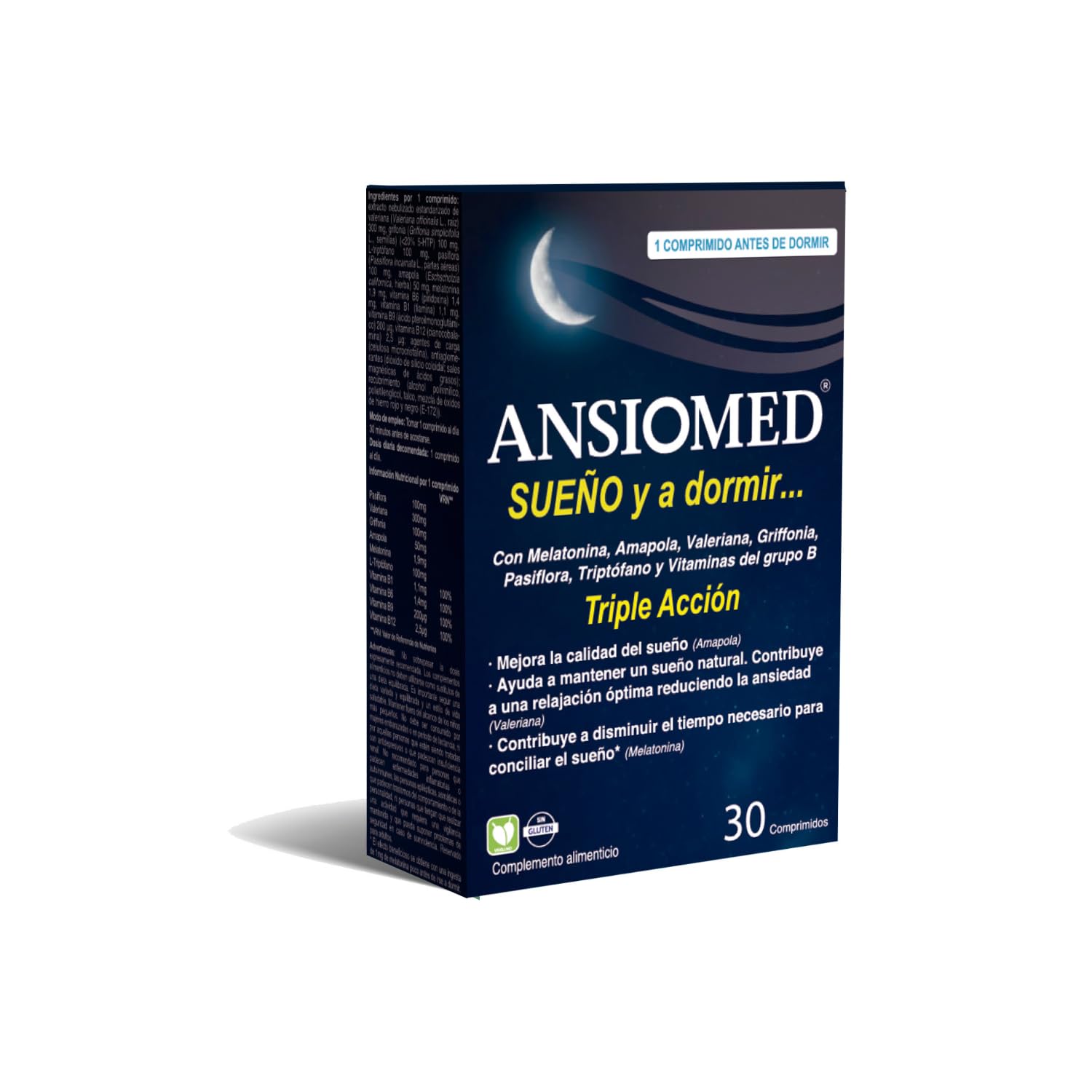 Ansiomed Sueño 30 Comprimidos Pack de 2 - Reduce el Tiempo para Dormir y Mejora la Calidad del Sueño con Valeriana, Amapola, Melatonina y Griffonia