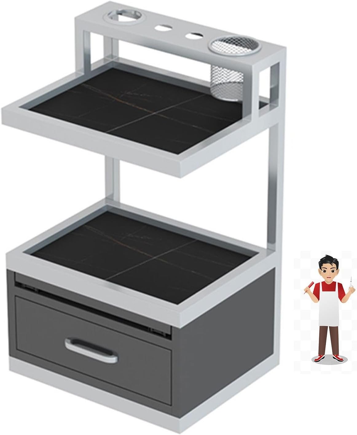 Single/Double Drawer Optional Beauty Salon Storage Cabinet Wall Mounted Beauty Salon Trolleys Barber Desk Hair Stylist Storage Cabinet Iron Storage Shelf(Black,37x30x75cm)