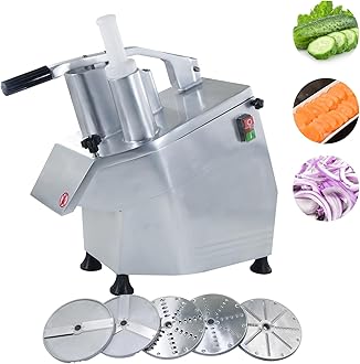 Hakka Commercial Vegetable Cutter, Automatic Electric Food Processor Multi-Function Cheese Grating Machine with 2 Feeding Holes Stainless Steel Carrots Potato Onion Slicer with 5-Blades, 550W 110V