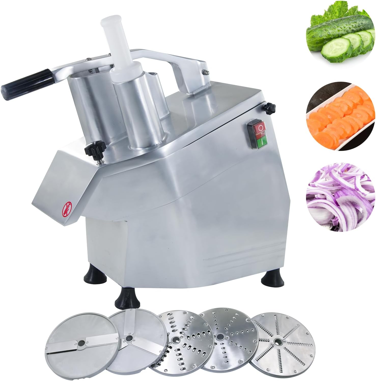 Hakka Commercial Vegetable Cutter, Automatic Electric Food Processor Multi-Function Cheese Grating Machine with 2 Feeding Holes Stainless Steel Carrots Potato Onion Slicer with 5-Blades, 550W 110V