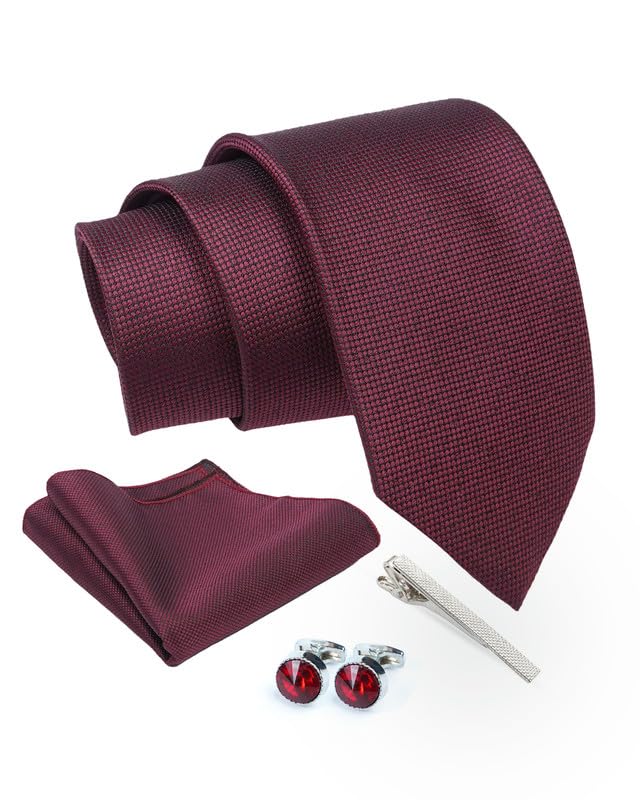 axlon Micro Dotted Tie For Men – Formal Ties Set With Pocket Square, Cufflink & Tie Clip With Gift Box For Mens, Silk Fabric Neckties Gift Sets For Men’s (SDB)-picture-16