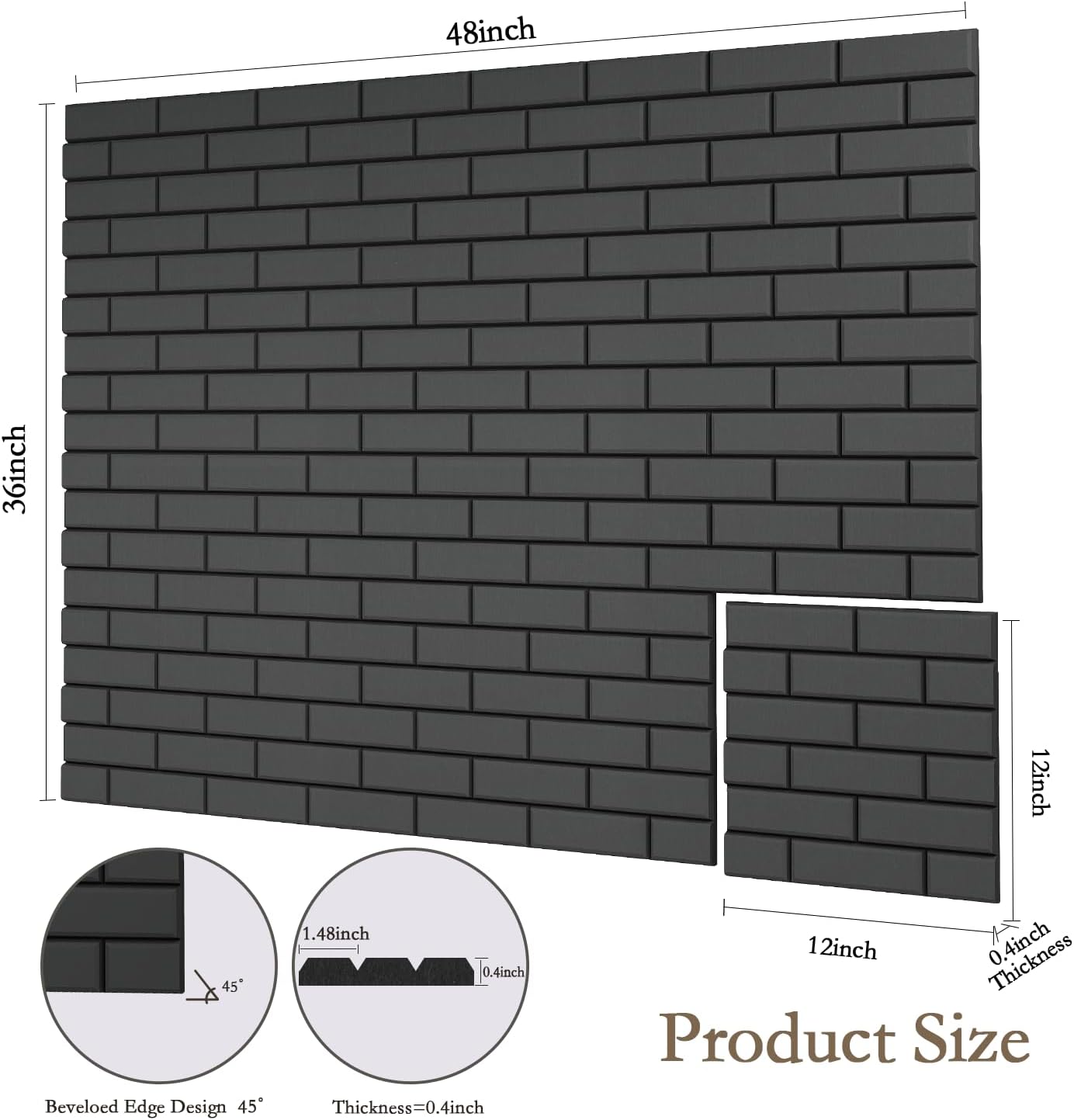12pack acoustic panels, self-adhesive 3d brick pattern sound proof panels for walls, decorative sound dampening wall panels for recording studios, offices, home, 12"×12"×0.4", black 12"×12"-brick black