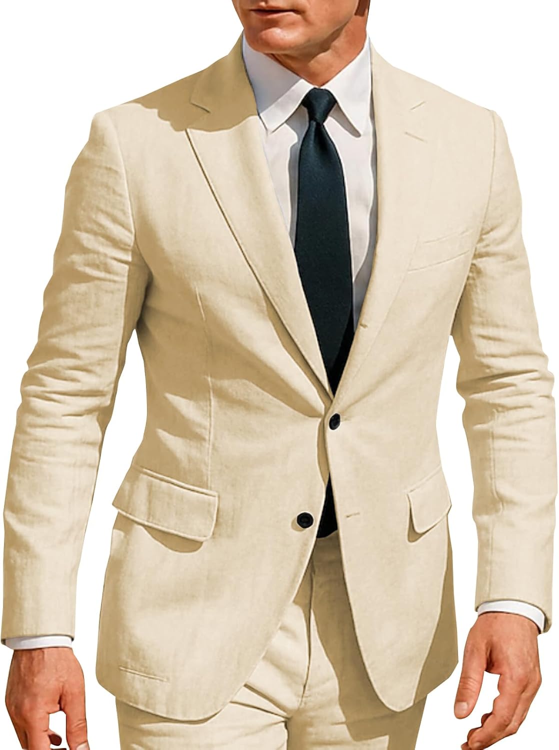 SHUZHXLZANGY Mens Slim Fit Linen Suits for Men 2 Piece Summer Beach Wedding Mens Suit Business Casual