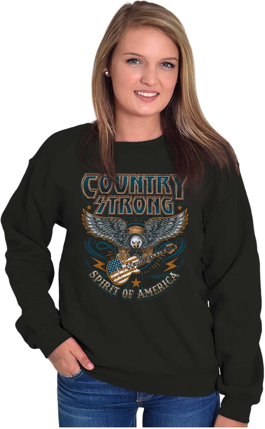 Brisco Brands Spirit of American Flag Eagle Strong Sweatshirt for Men or Women 4X-Large Black image 3 of 7 B0BZTBWLQ7