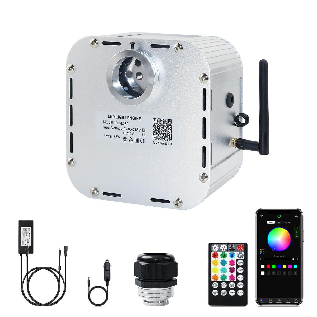 AMKI High Brightness 32W Twinkle Sound Mode RGBW Light Source Engine Driver Remote/APP Control Starlight Box Motor for Fiber Optic Star Ceiling Light Kit