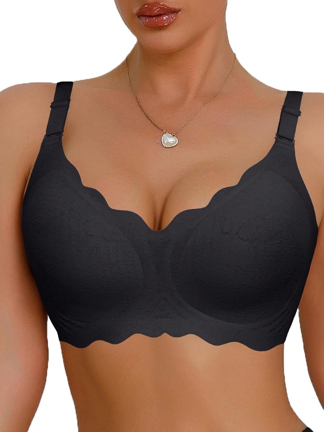 Wireless Bras for Women No Underwire Bralettes Push Up Bra with Support Seamless Everyday Bra Full Coverage Soft Scalloped