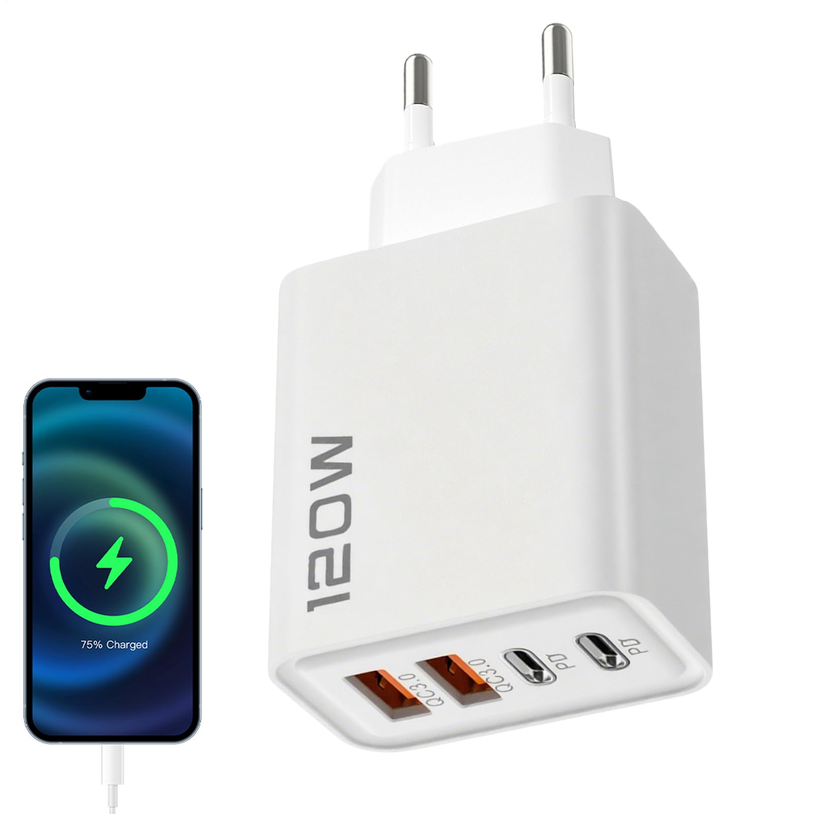 USB C Charger USB Charger 4-Port Chargers Plug EU Charging Adapter Portable US-B and Type C Charging Station