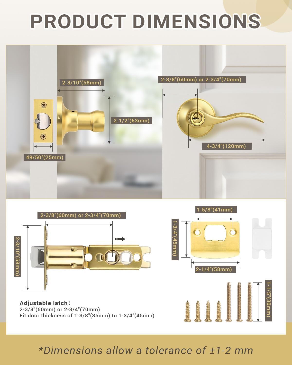 KNOBWELL 1 Pack Keyed Entry Door Handle with Lock and Key, Gold Door Knob for Front/Entrance/Bedroom, Reversible for Left and Right