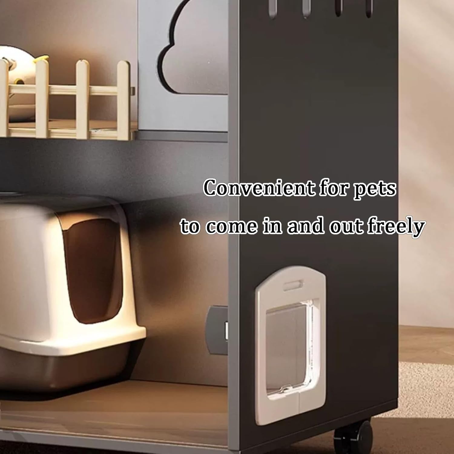 Cat Cage, Indoor furniture solid wood Cat Playpen, Built-in cat ladder and side door - gray, Large Cat Cage with rollers, for small animals to run(23.6x47.2/60x120cm)