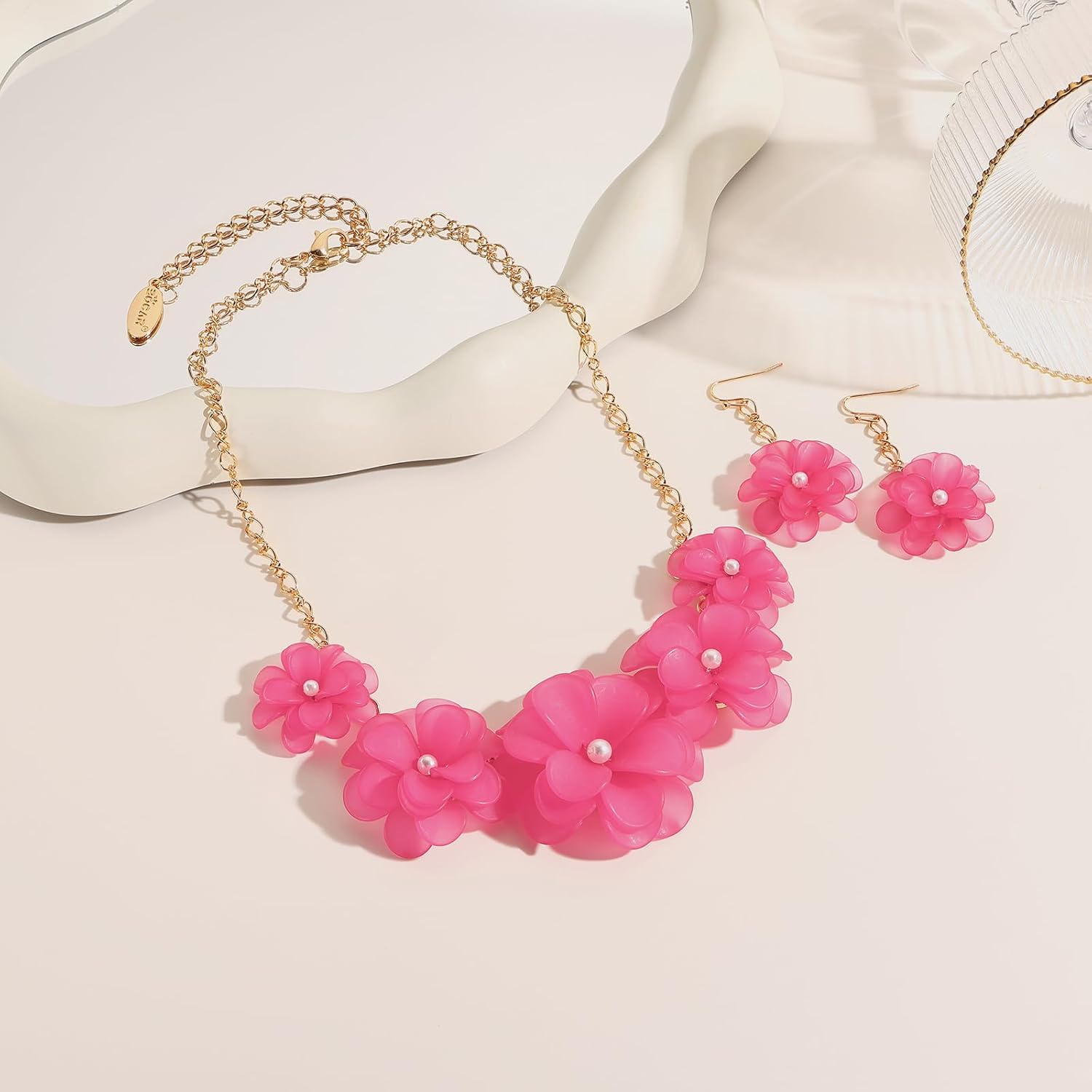 Bocar Flower Collar Necklace, Floral Flower Summer Beach Statement Choker Necklace and Earrings Set for Women, Handmade Women Jewelry Gift - Image 4