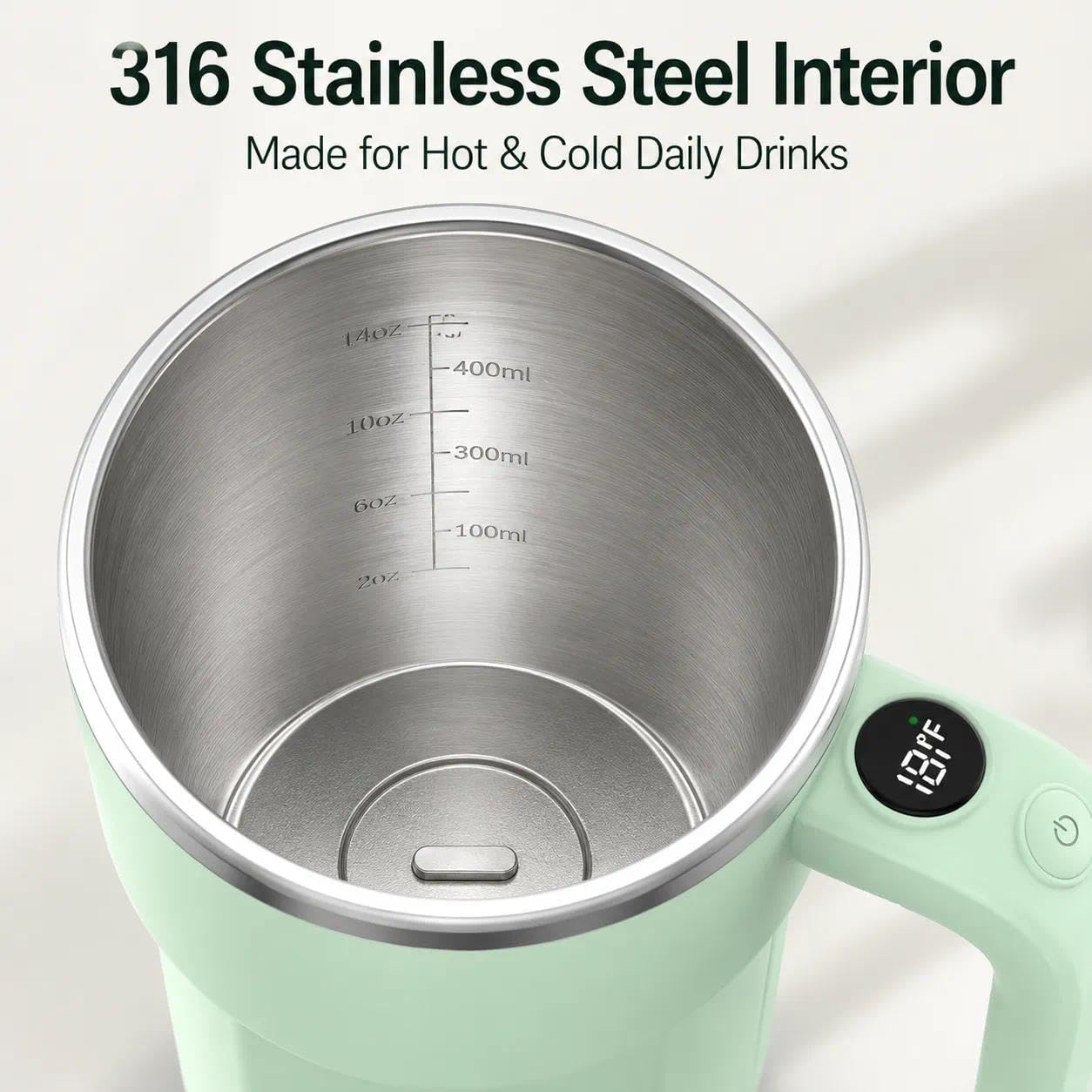 Self Stirring Coffee Mug, 12oz Rechargeable Magnetic Mixing Cup with Temperature Display, 316 Stainless Steel Electric Stirring Cup with Lid & Handle for Coffee, Cocoa, Matcha, Creamer, Mushroom Coffe