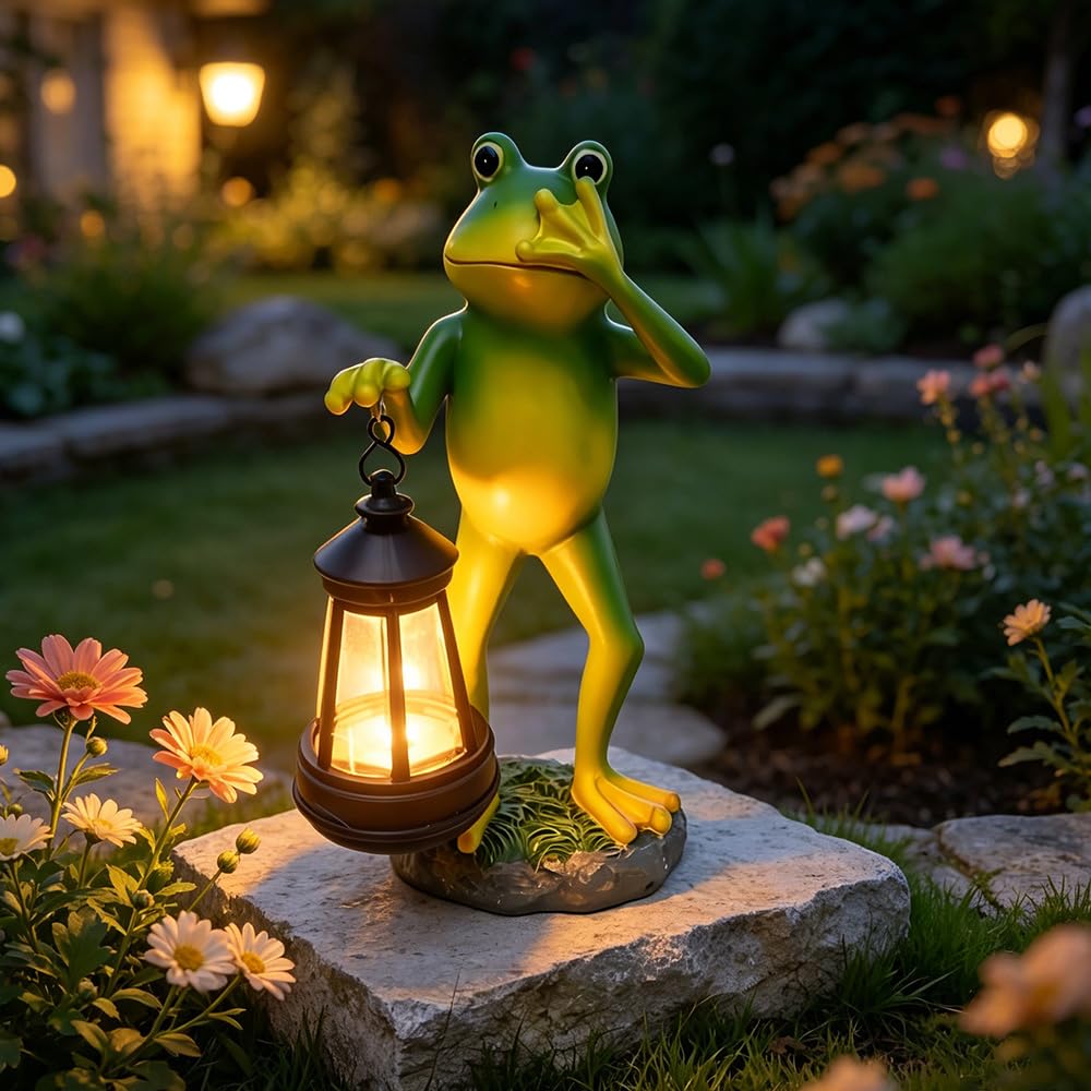 Mineup Outdoor Solar Frosch Garten Dekoration, Solar Frosch Statue, Frosc Figuren Draußen Deko, Frösche Figuren Mit Beleuchtung Für Hof Dekoration, Terrasse, Balkon, Garten, Rasen, Teiche