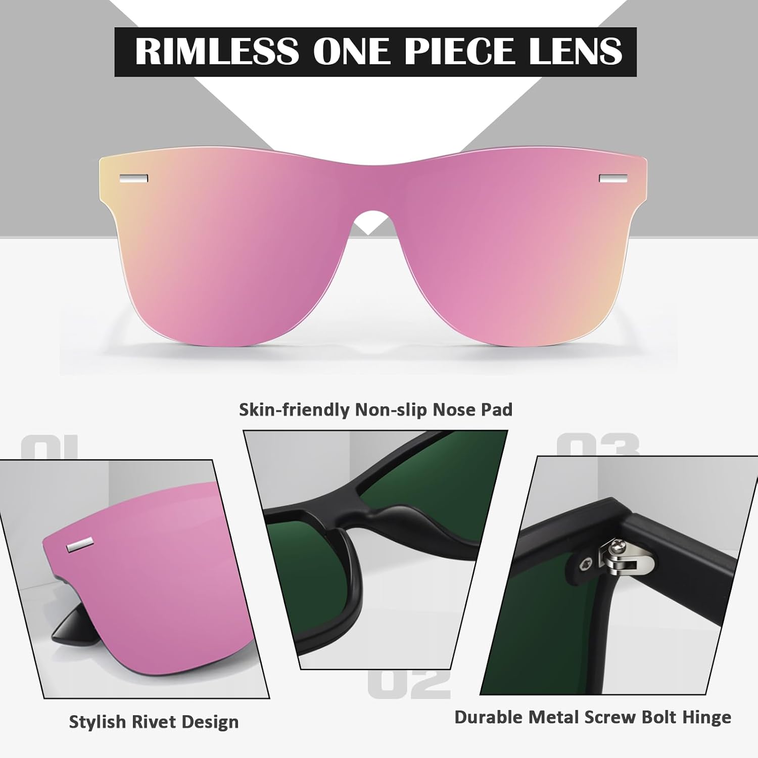 LINVO Trendy Polarized Mirrored Sunglasses Men Womens, Flat One Piece Reflective Shades for Driving Fishing UV400 Protection - Image 4