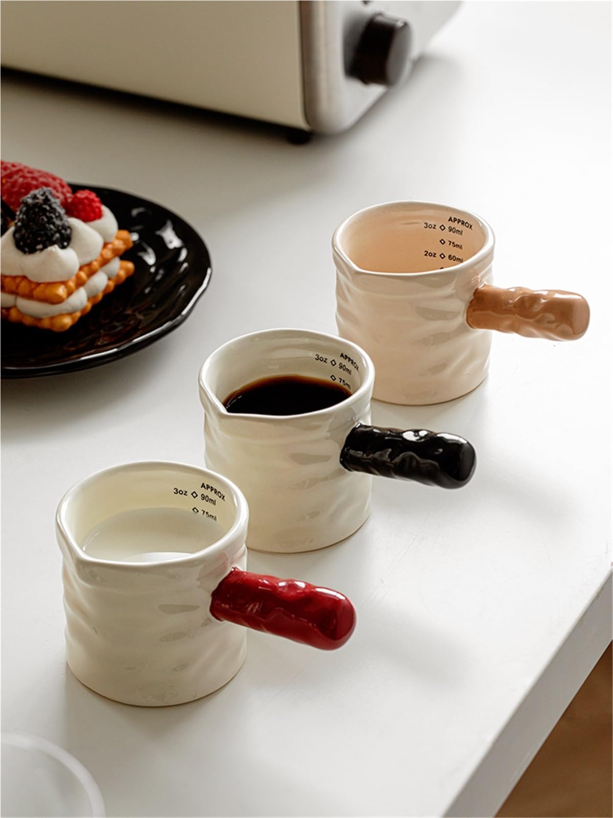 Jarra De Leche Con Escala, Taza Medidora Café Cerámica Fina, Extracción, 2 Uds., 3oz/90ml Para Espumar(Black)